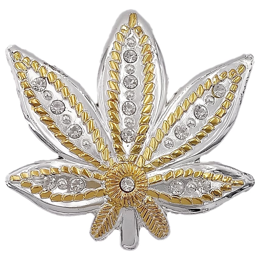 Silver & Gold Marijuana Leaf BELT BUCKLE