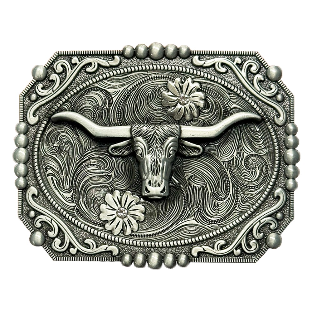 Longhorn BELT BUCKLES for Women - Floral Silver Design