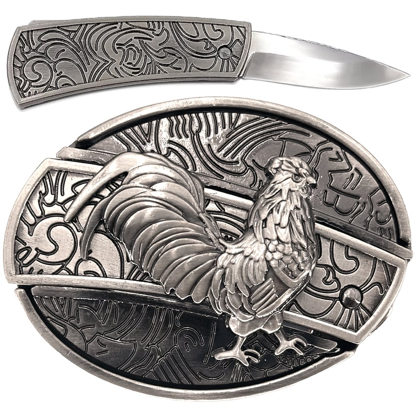 Silver Rooster Hidden KNIFE Belt Buckles