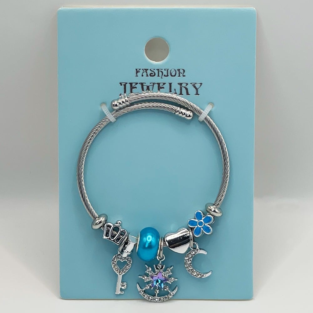 Stainless Steel CHARM Bracelet with Blue Ocean Star Design