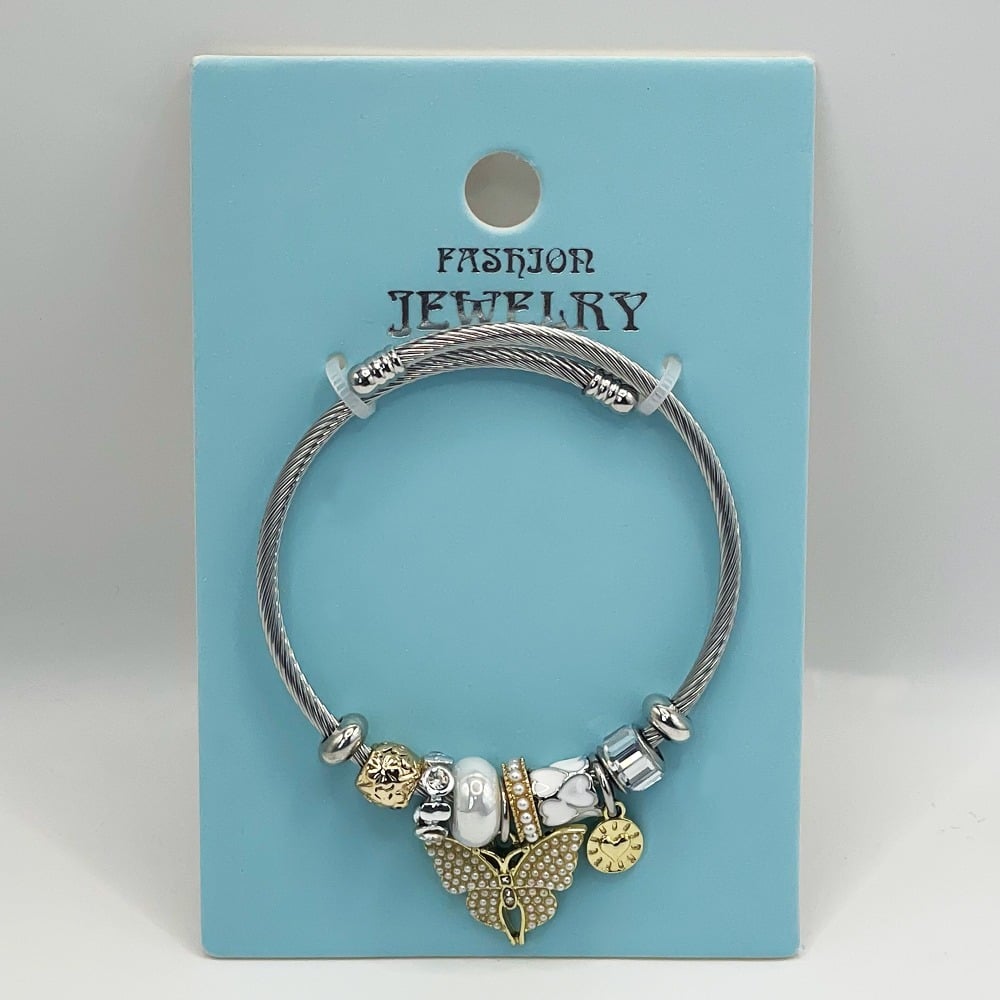 Stainless Steel CHARM Bracelet with Golden Butterfly Design