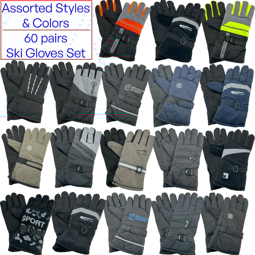 Ski GLOVES Set - Winter GLOVES with Assorted Styles | 60 pair | Without Display