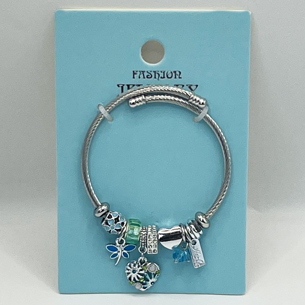 Stainless Steel CHARM Bracelet with Blue Ocean Heart Design