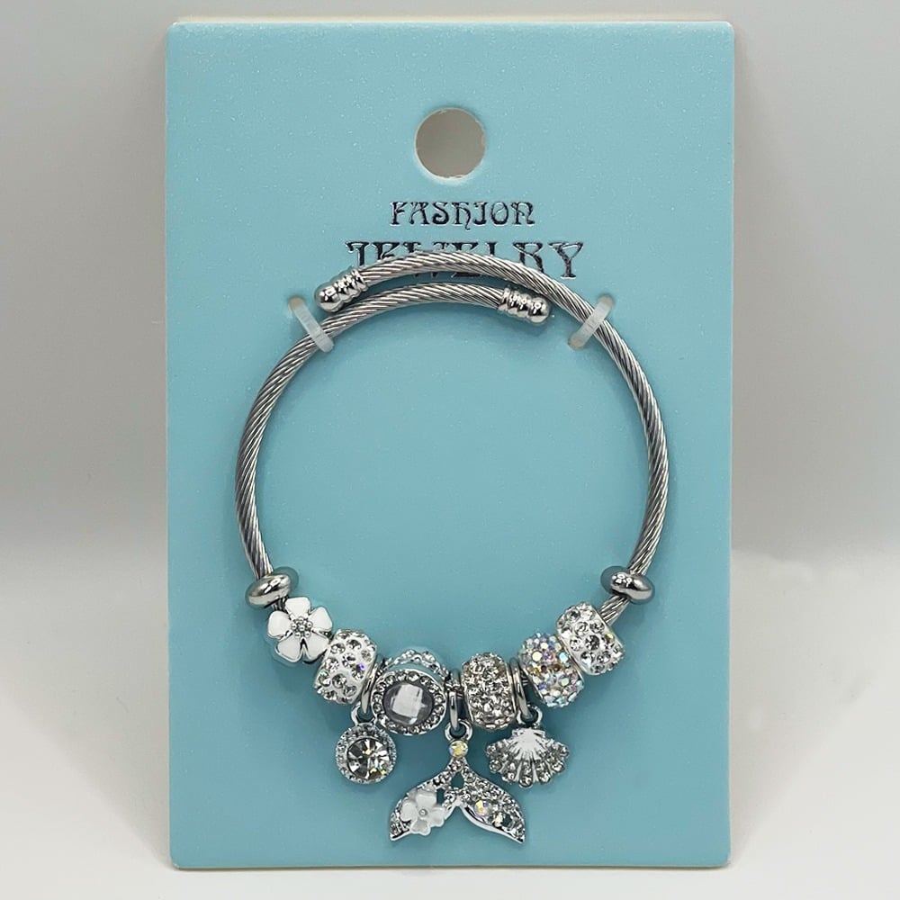 Stainless Steel CHARM Bracelet with Rhinestone Oceanic Gemstones Design