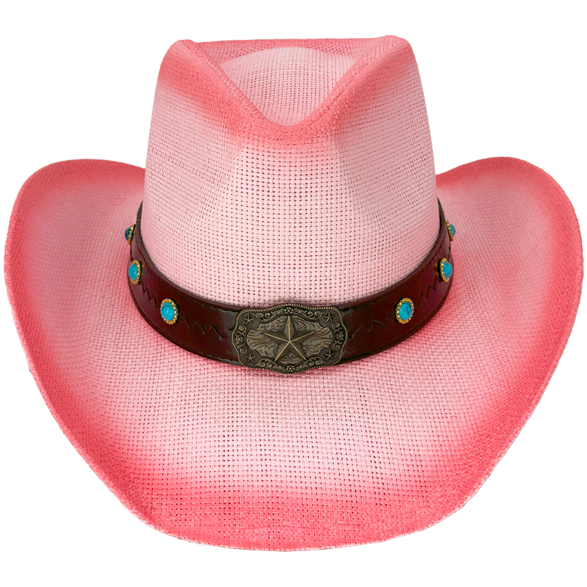Star Turquoise Bead Band Pink WESTERN Cowboy Hat in Black Shade
