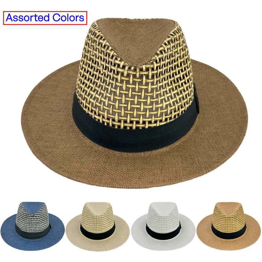 Men's Straw Summer HAT - Wide Brim HAT with Black Strip Assorted Color