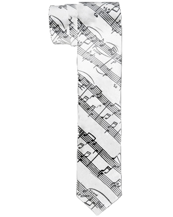 White MUSIC Notes Patterned Slim Tie