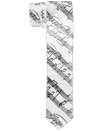 White Music Notes Patterned Slim TIE