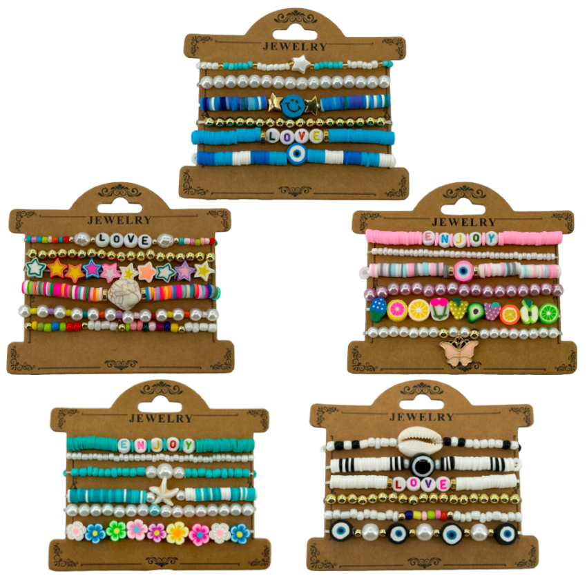 6-Layered Trendy Friendship Bracelets Set - Love & Enjoy | 60 PCs in Set | Without Display