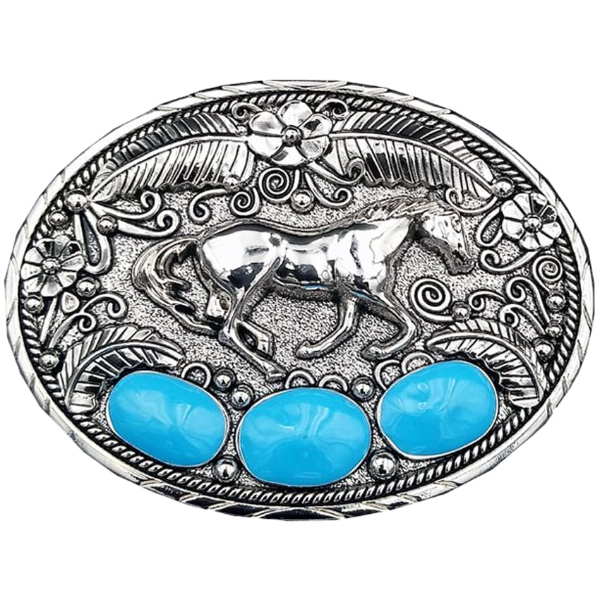 Silver Horse Buckles with Turquoise BEADS