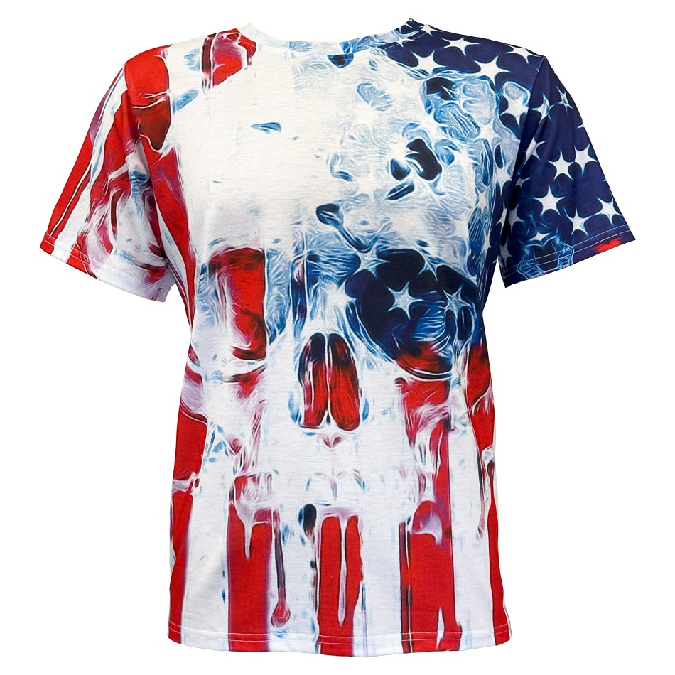 Western T Shirts for Men - American Flag and Skull Print SHORT Sleeve Design