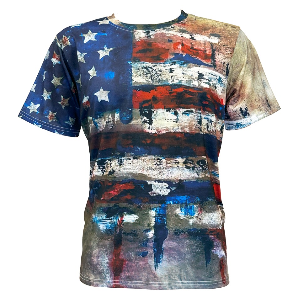 Patriotic Western Tees for Men - Vintage USA Flag Print and SHORT Sleeve