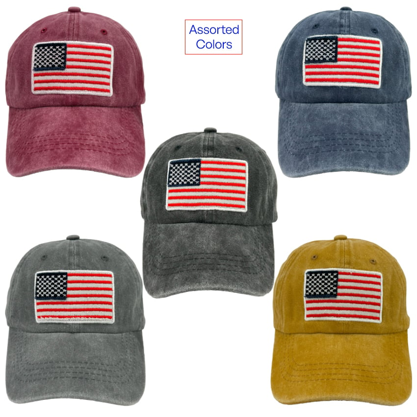 Embroidered USA Flag VINTAGE Design Caps with Assorted Colors