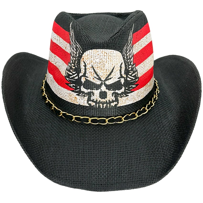 USA Flag SKULL Wing Toyo Black Western Cowboy Hat