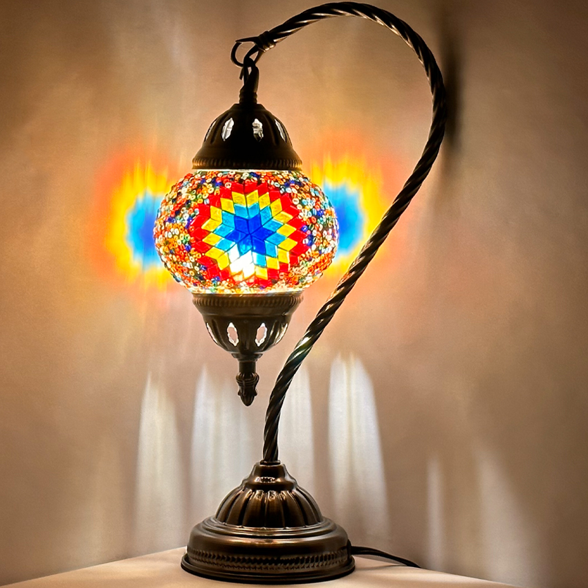 Multicolor Mosaic Turkish Style Lamps with VINTAGE Swan Neck Style - Without Bulb