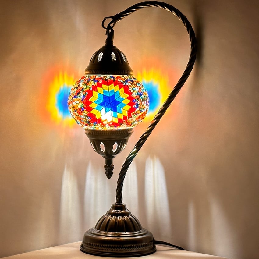 Multicolor Mosaic Turkish Style LAMPs with Vintage Swan Neck Style - Without Bulb