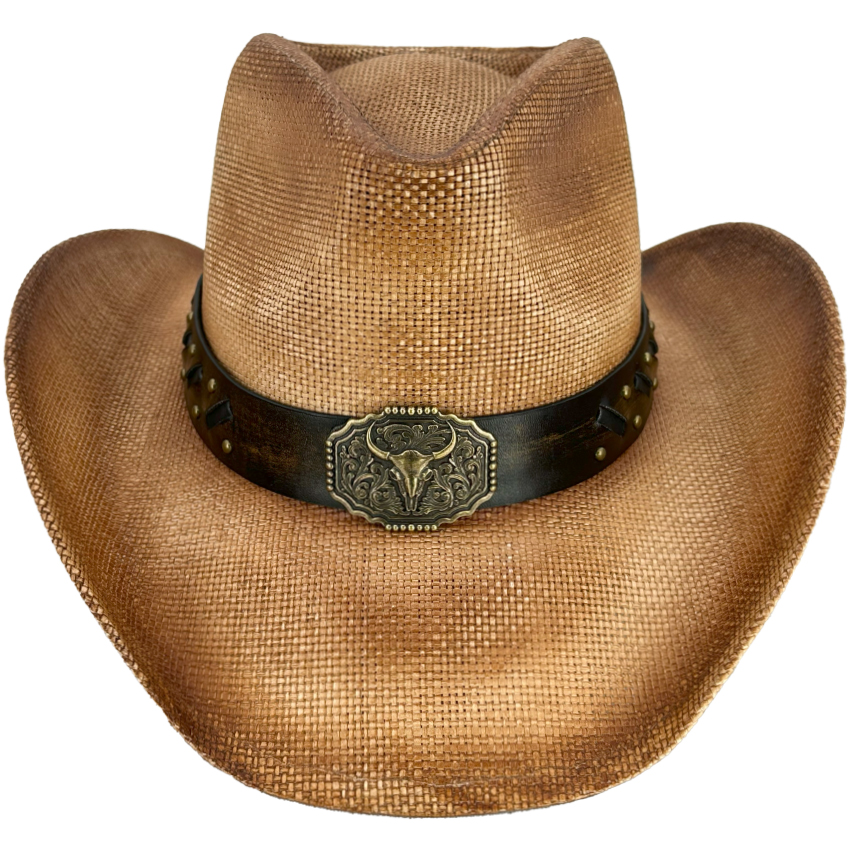VINTAGE Cowboy Hats with Brown Shades - Long Horn Buckle and Quality Leather Band Design