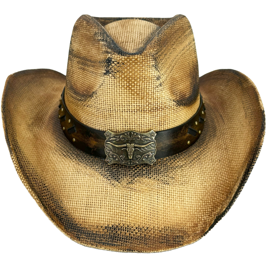 VINTAGE Cowboy Hats with Quality Leather Band and Buckle - Stained Design Cowgirl Hats