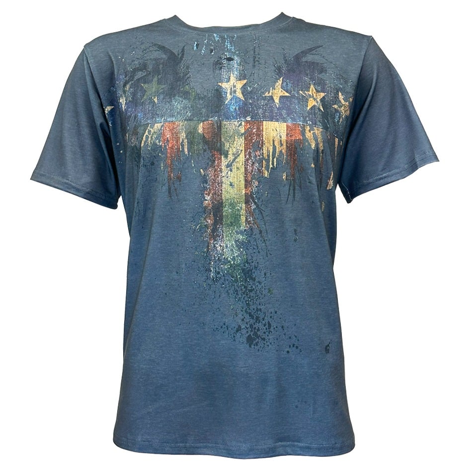 Western T Shirts for Men - Vintage American Flag Eagle Print Short Sleeve Design