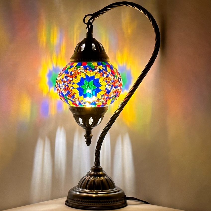 Yellow Turkish Lamps with Moroccan Style Swan Neck Design - Without Bulb