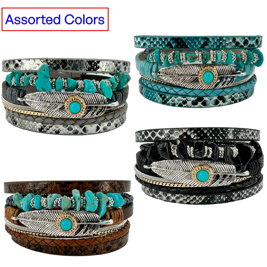 Western Bracelets with Turquoise BEADS - Multilayer Wristbands