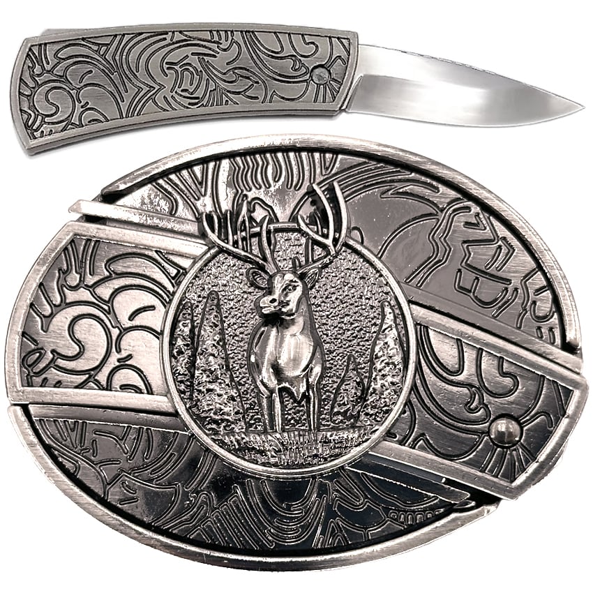 Western Hidden KNIFE Belt Buckles - Deer Design