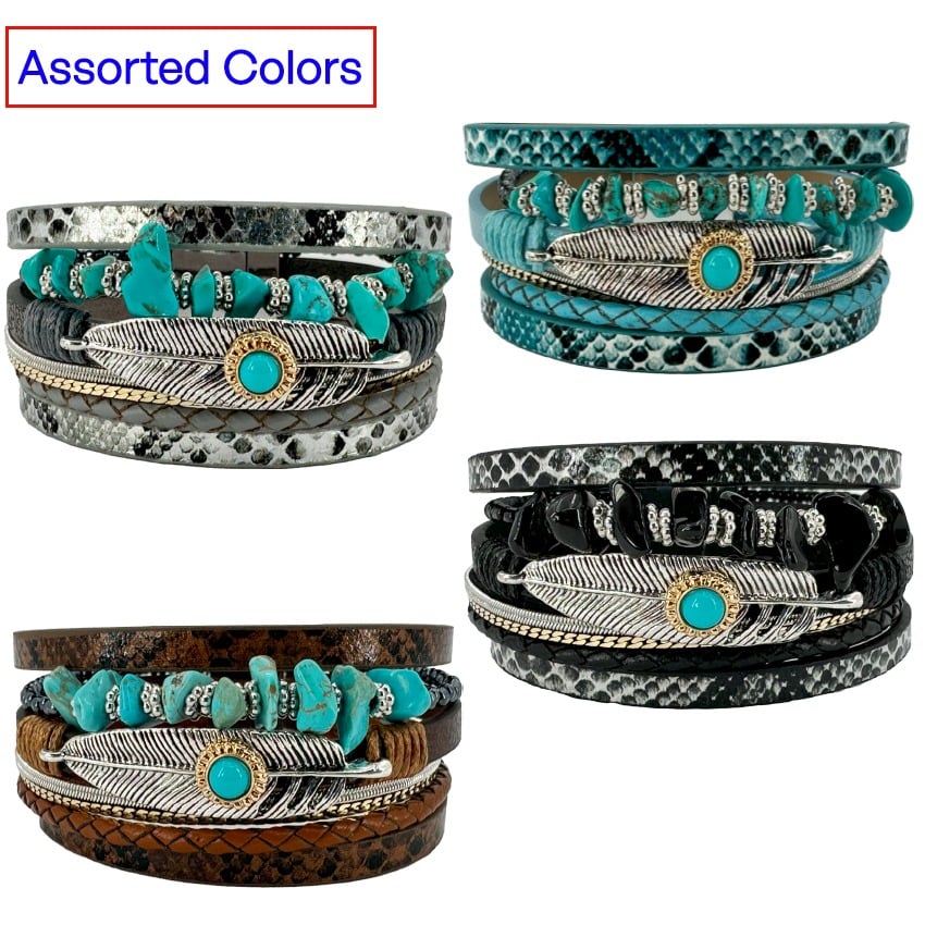 Western Bracelets with Turquoise BEADS - Multilayer Wristbands | Without Display