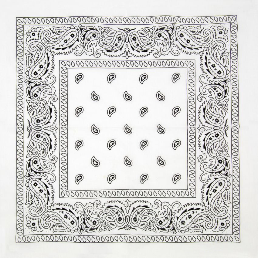 White Paisley Print Polyester BANDANAs