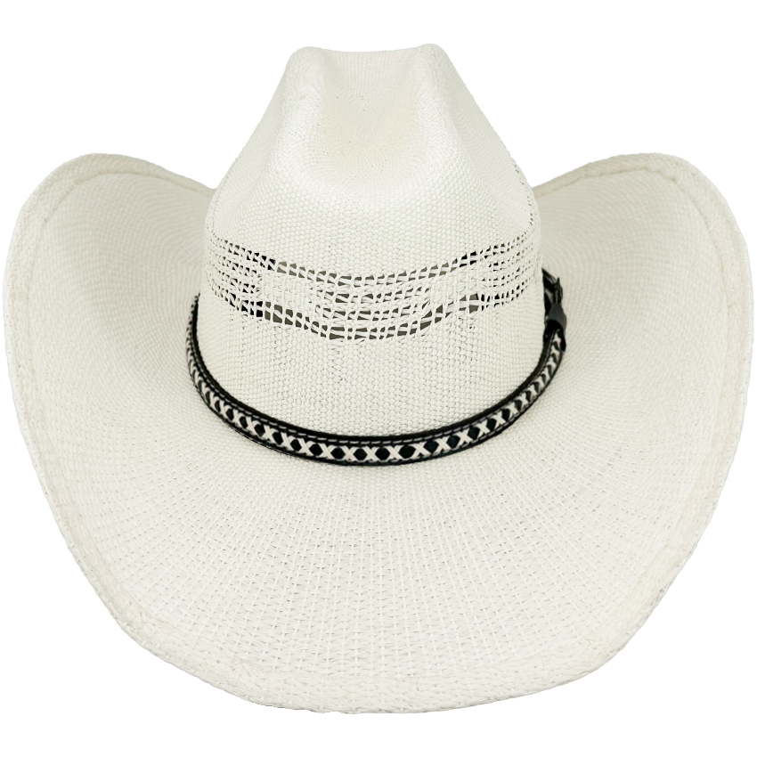 White COWBOY HATS with X design Band - Cattleman Crown