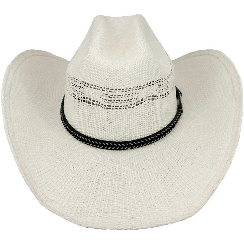 White COWBOY HATS with Quality Designer Band - Cattleman Crown
