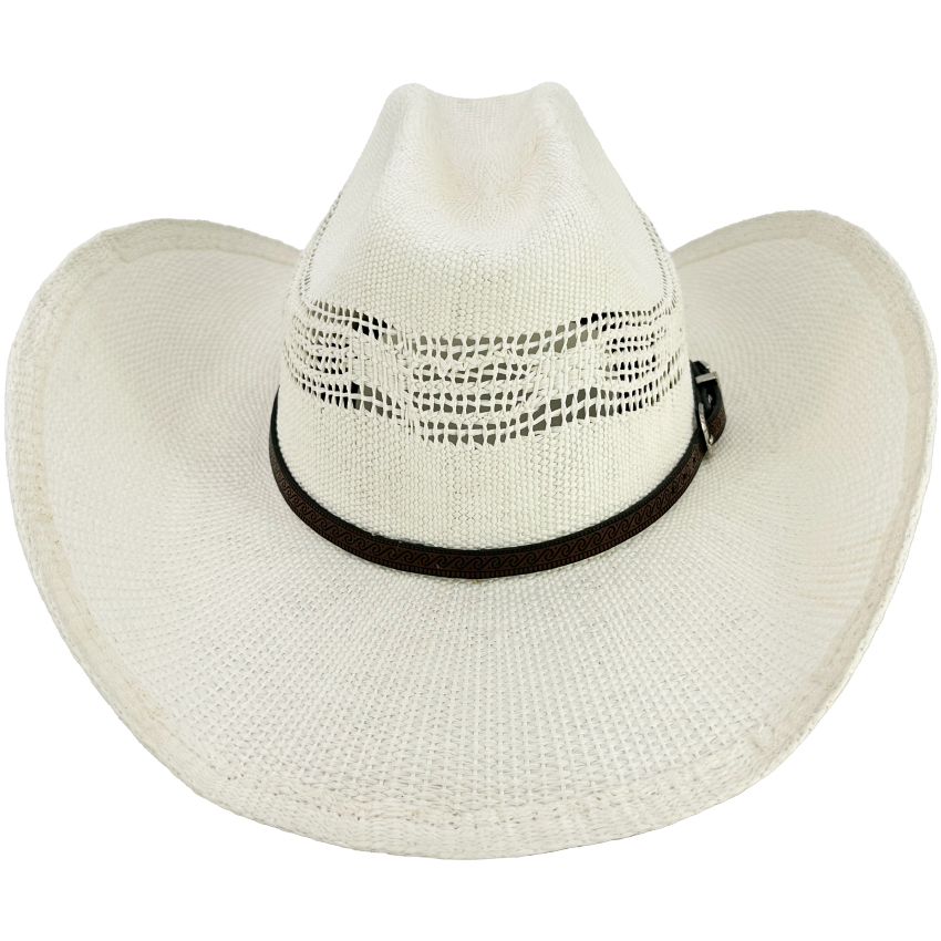 White COWBOY HATs with Quality Plain Leather Band - Cattleman Crown