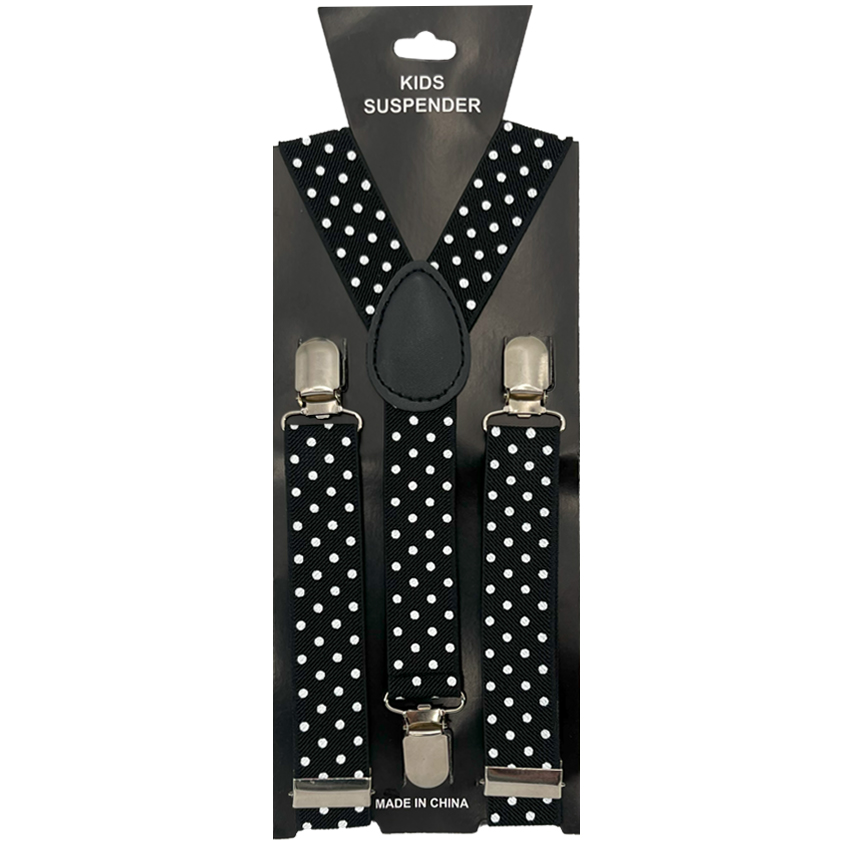 White Polka Dots on Black SUSPENDERS for Kids