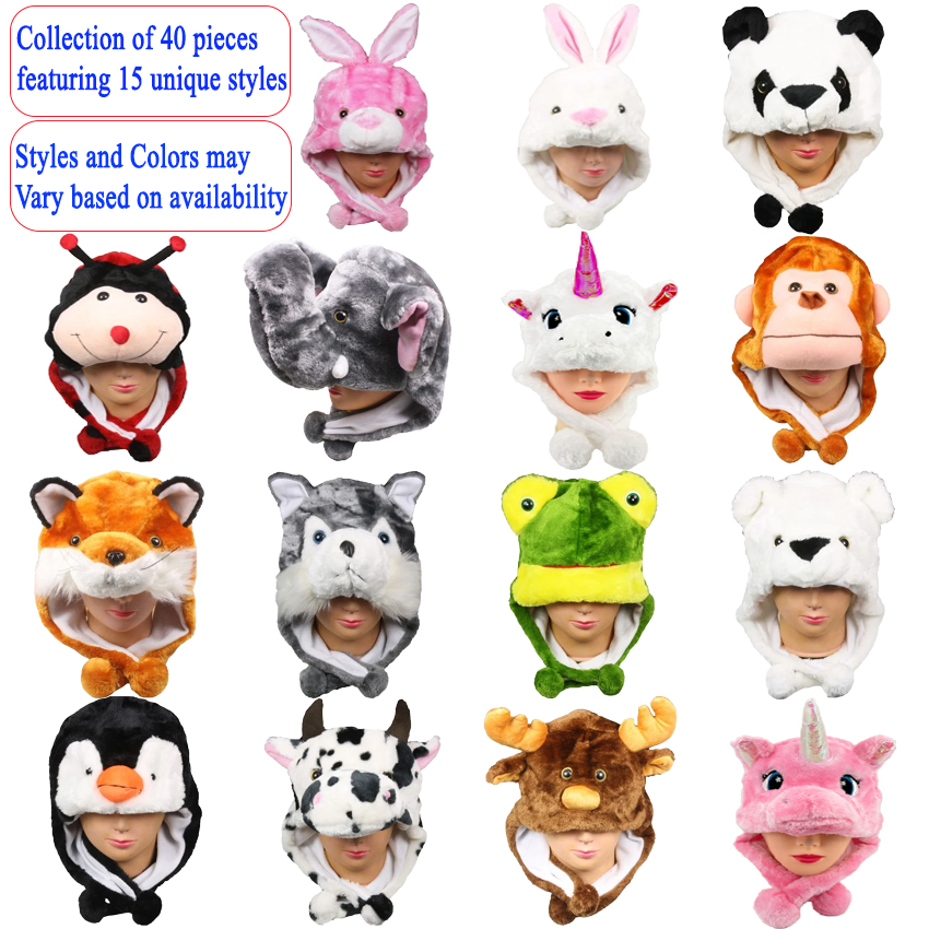 ANIMAL Hat Set - Plush Hats with Assorted Styles | 40 pcs