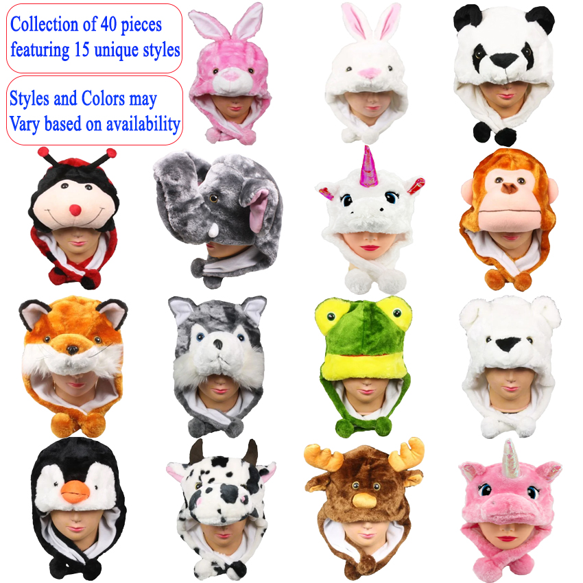 ANIMAL Hat Set - Plush Hats With Assorted Styles | 40 Pcs | Without Display