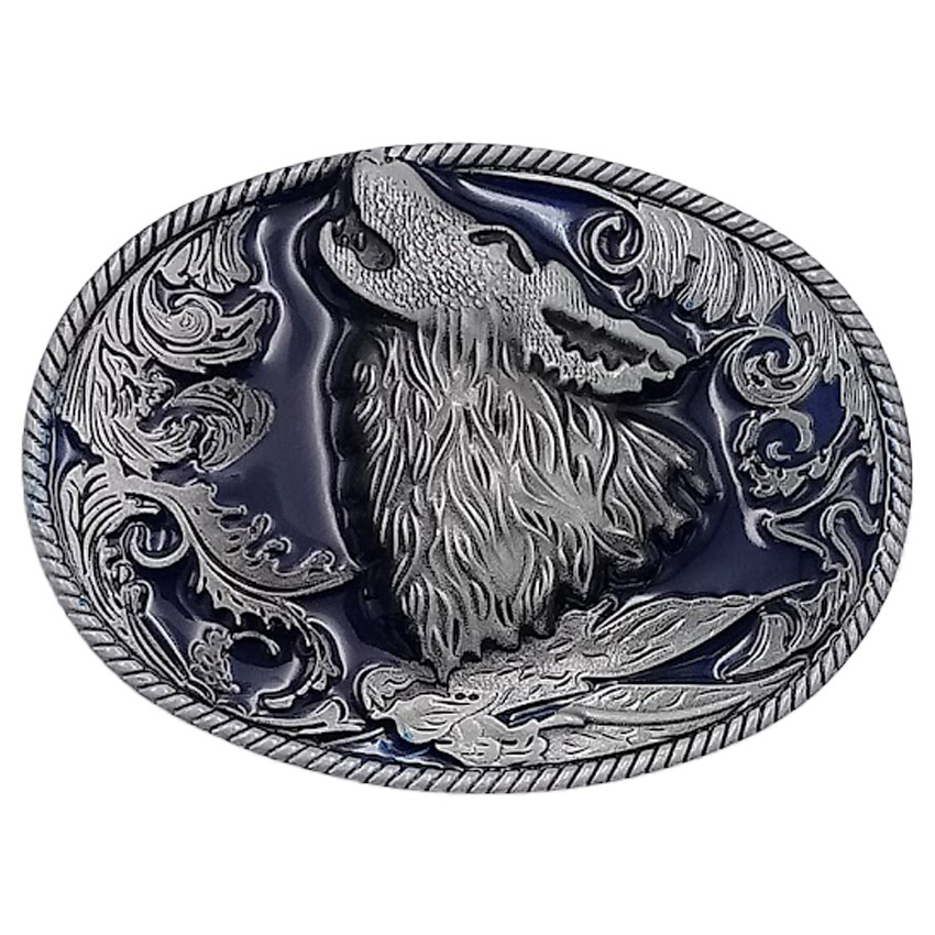 Alpha Wolf Belt Buckles Howling in Blue 