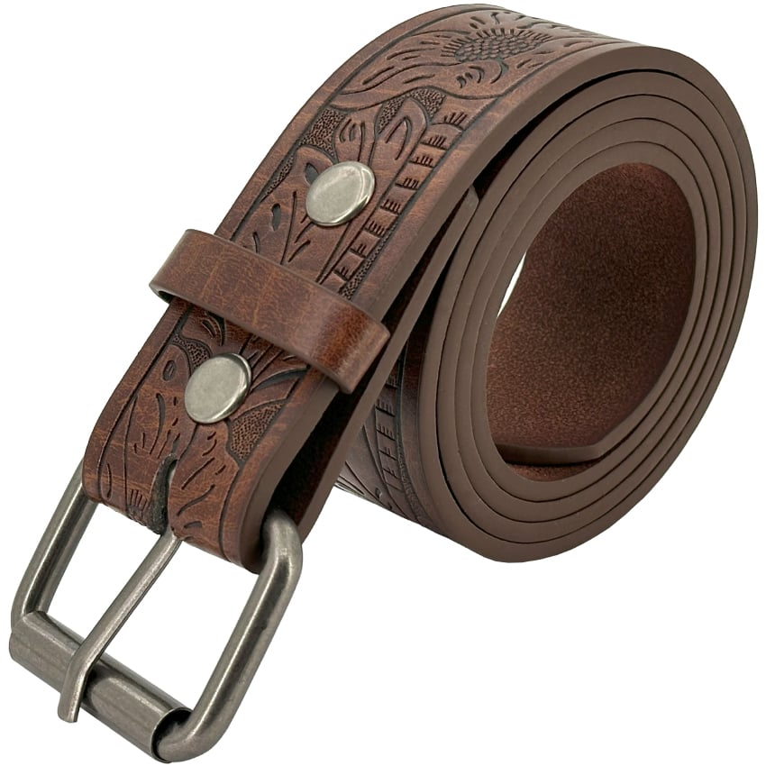 Women's Western LEATHER BELTs - Brown Long Horn Bull Cowboy and Cowgirl BELTs