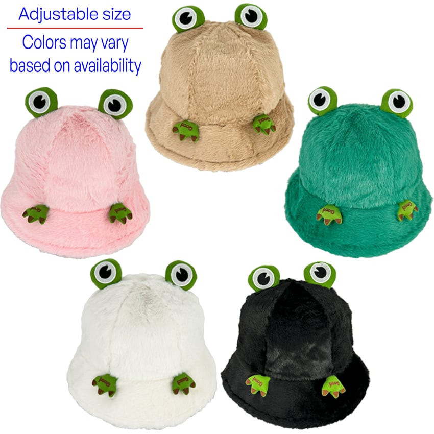 Frog Winter Bucket HAT with Plush Design - Assorted Colors