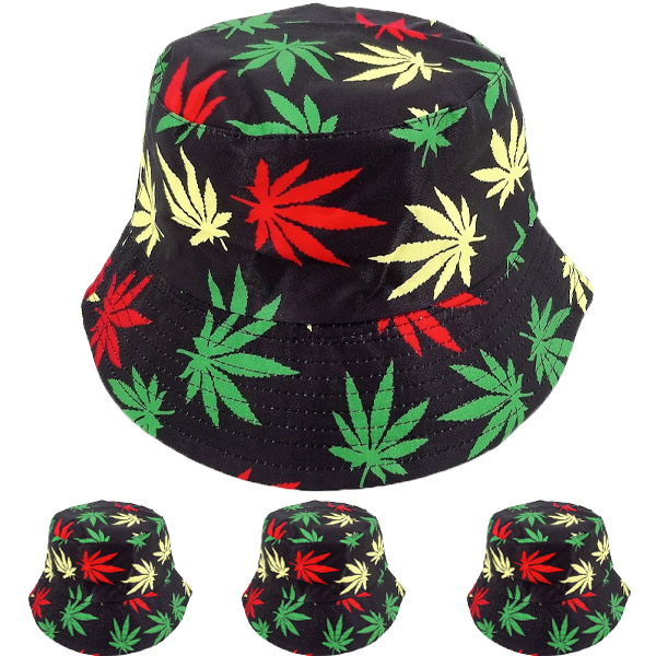 Rasta Colored Marijuana Print Bucket HAT