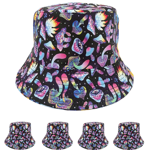 Space Mushrooms Pattern Bucket HAT