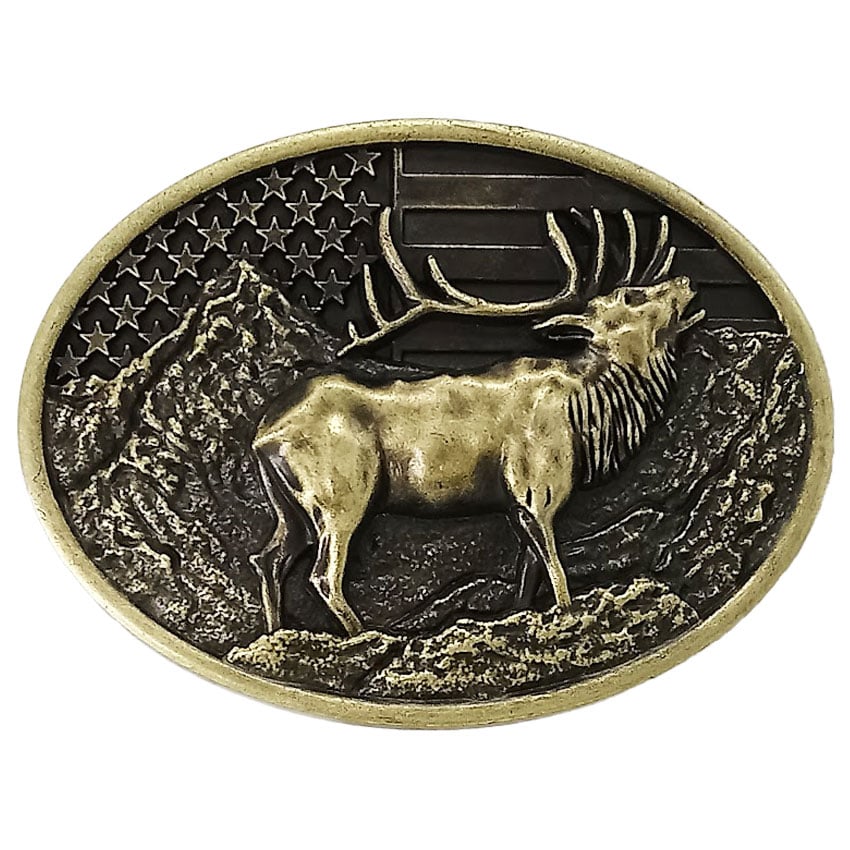 Elk Buckle with American Flag Design