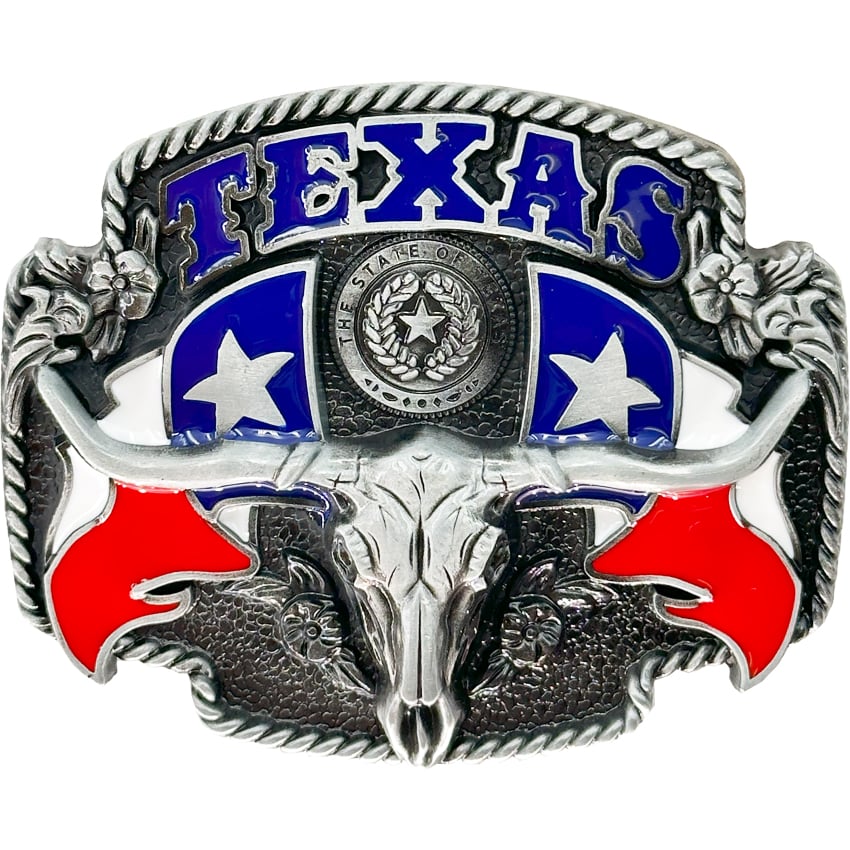 Texas FLAG Belt Buckle  Bull Design