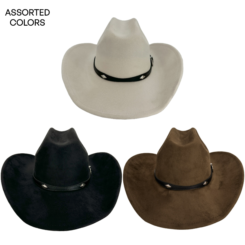 ''Felt Cowboy Hats with DIAMOND Western Plain Hatband - Brown, Cream & Black''