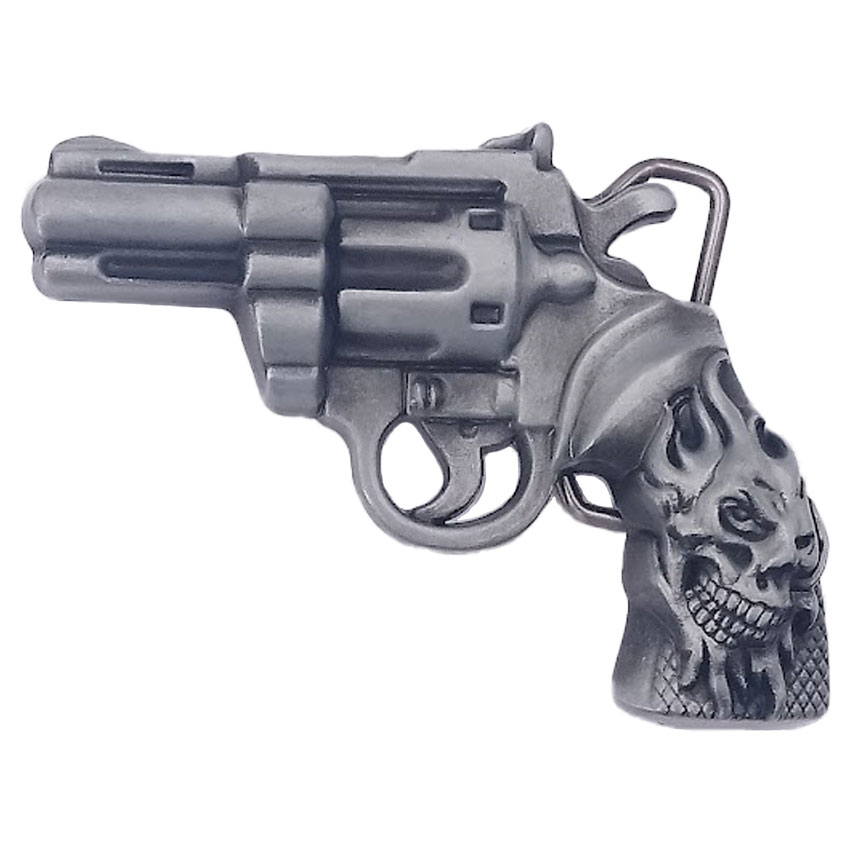 Revolver Gun & Skull BELT Buckle