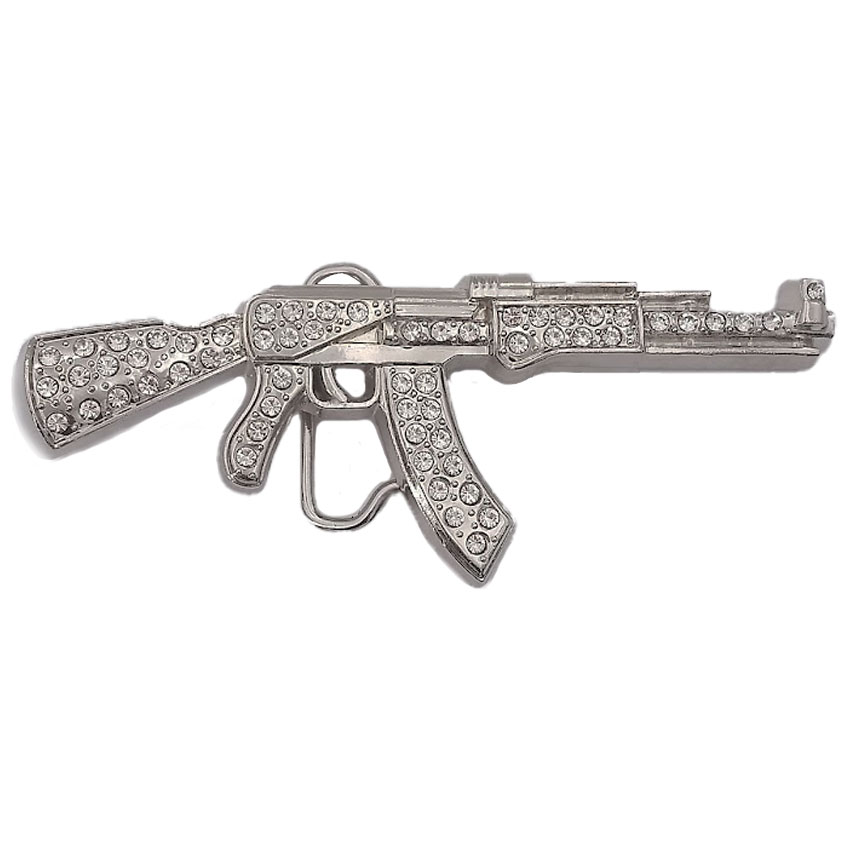 Silver Rhinestone AK47 Rifle BELT BUCKLE