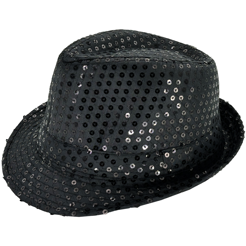 Eye-Catching Sparkling Black Sequin Trilby Fedora HAT