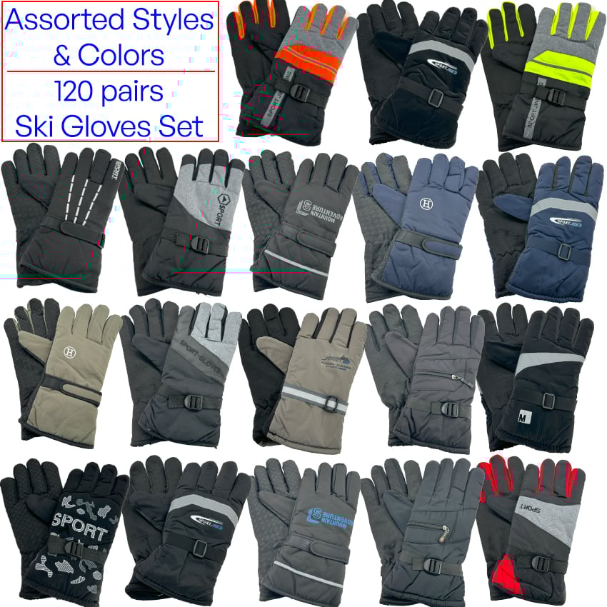 GLOVES for Men and Women - Winter Ski GLOVES with Assorted Styles | 120 Pair | Without Display