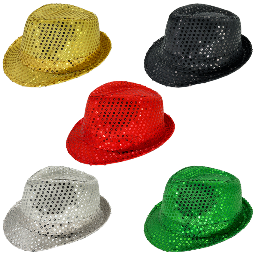 Eye-Catching Sparkling Sequin Party Trilby Fedora HAT Set