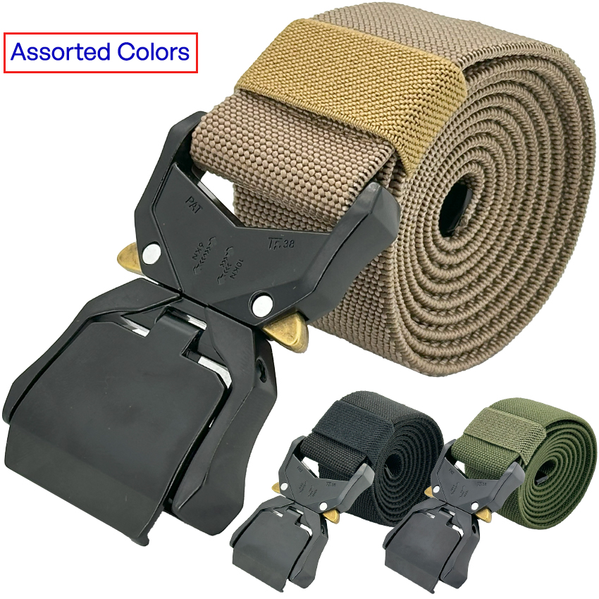 ELASTIC Survival Tactical Belts with Metal Quick Release Buckles - Adjustable and Assorted 