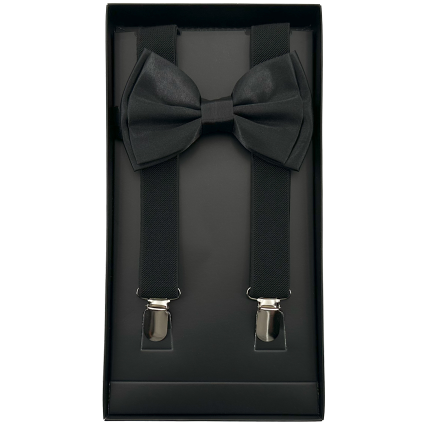 Black AB Suspenders and Bowtie Set in Box