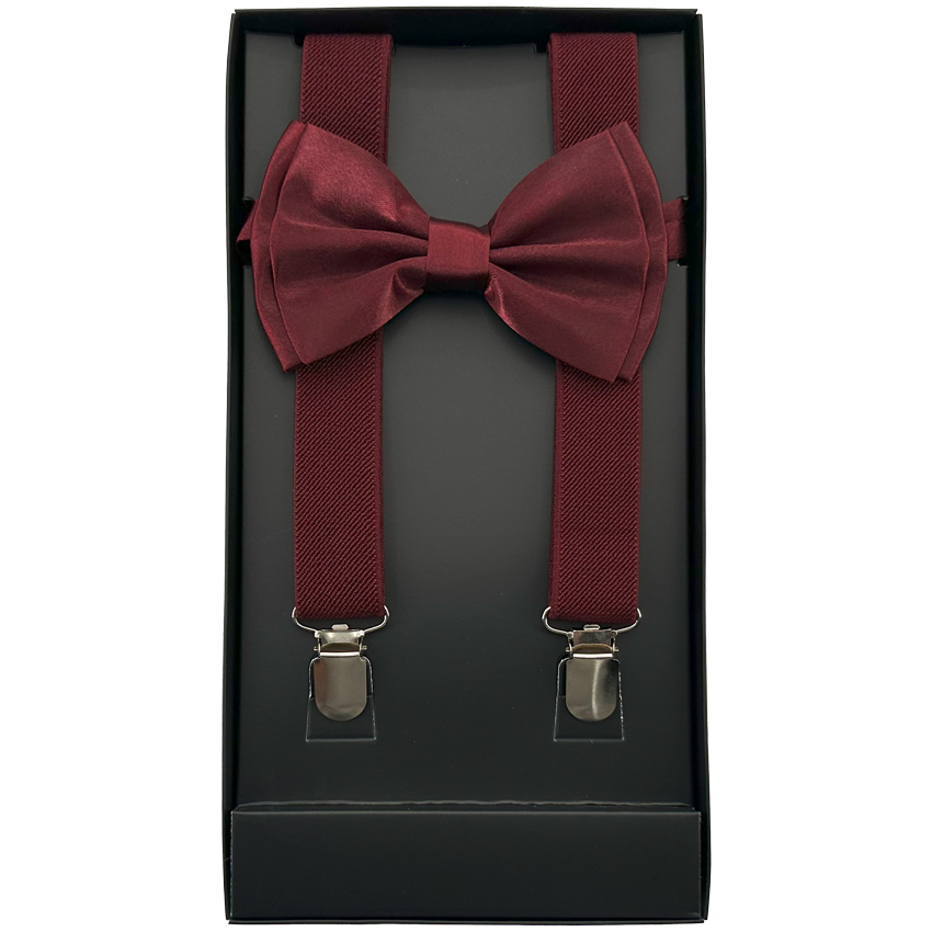 Burgundy AB SUSPENDERS and Bowtie Set